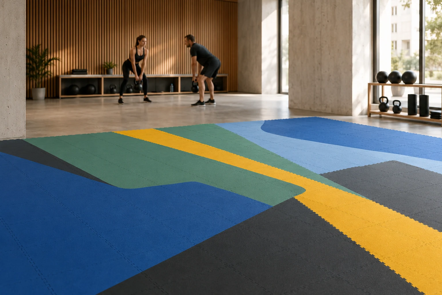 MatStory modular floor in a contemporary fitness studio