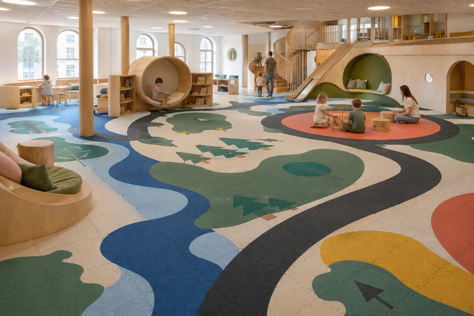 Large illustrated MatStory floor in a family play centre